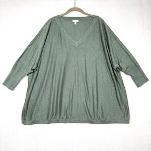 Garnet Hill‎ Top Womens XL Linen Oversized V Neck Sweater Sheer Boxy Lagenlook